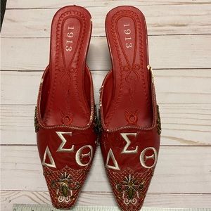 Gently used Delta Sigma Theta Mules 1913 embellished detail wedge heel size 8